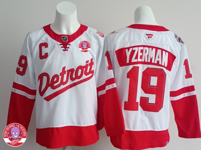 Men Detroit Red Wings 19 Yzerman White 2025 Fanatics Home Premium NHL Jersey style 1